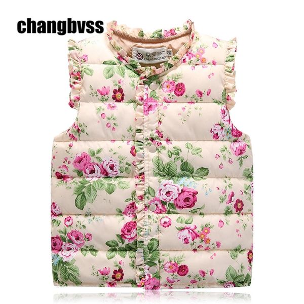 

new arrival lovely sweet floral printed girls winter outwear children's vest,v-neck kids vest for autumn winter,thick vest girls, Blue