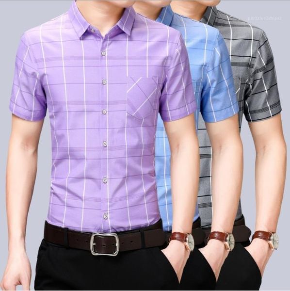 

casual shirts summer fashion short sleeve plaid business shirt lapel neck male clothing mens 2020 designer, White;black