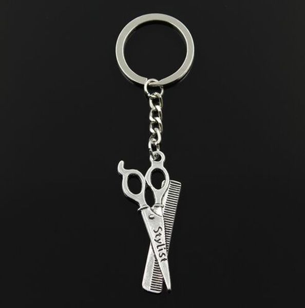 20 teile/los Schlüsselanhänger Keychain Schmuck Silber Überzogene Scissor kamm Stylist Charms anhänger für Schlüssel zubehör 24x17mm