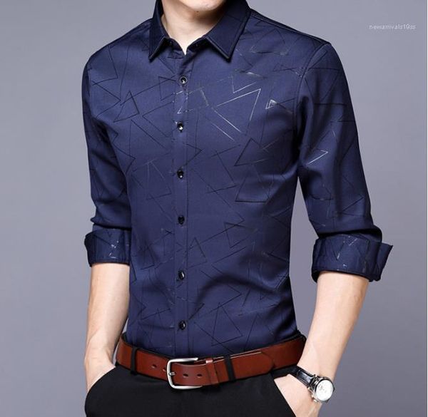 

fashion single breasted business male clothing mens designer casual shirts slim irregular printed lapel neck long sleeved shirt, White;black