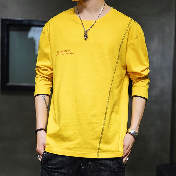 

mens designer long sleeve t-shirt cotton round collar fake two-piece base shirt fashion casual autumn all-match student top, White;black