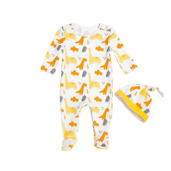 

fbil-baby clothing suit cotton cartoon dinosaur jumpsuit newborn baby long-sleeved clothes with hat, Blue