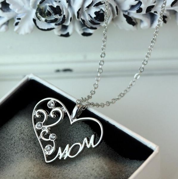 

lql fashion korean mother and child love mom crystal pendant necklace mothers day gifts sweater chain necklaces k3317, Silver