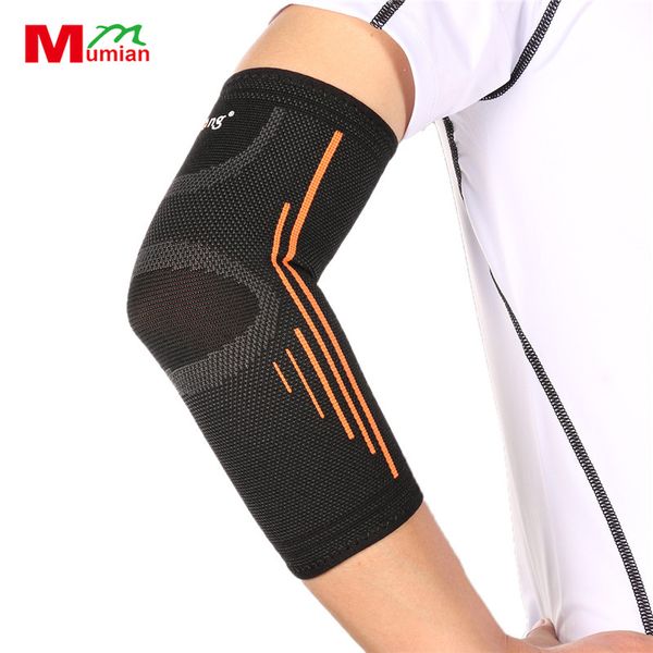 

mumian 1pcs elbow gym support elastic elbow protective pad breathable sport basketball baseball arm sleeve sports safety brace, Black;gray