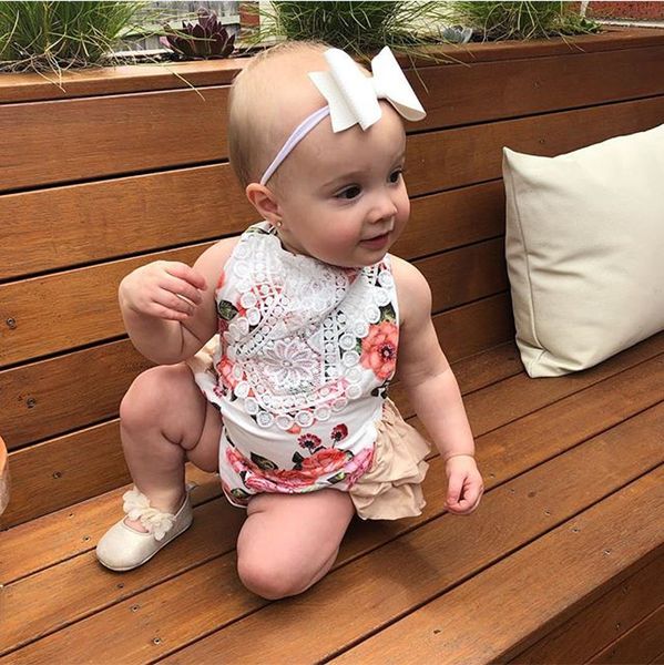 

newborn baby sweet girls summer bodysuits clothes floral print lace princess sunsuits infant baby ruffle jumpsuits outfits, Blue