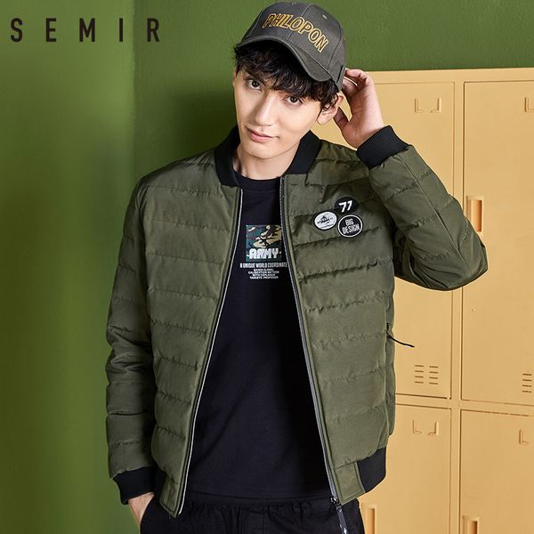 

semir down jacket for man casual baseball warm outerwear down jacket for men winter duck appliques clothes men clothing, Black