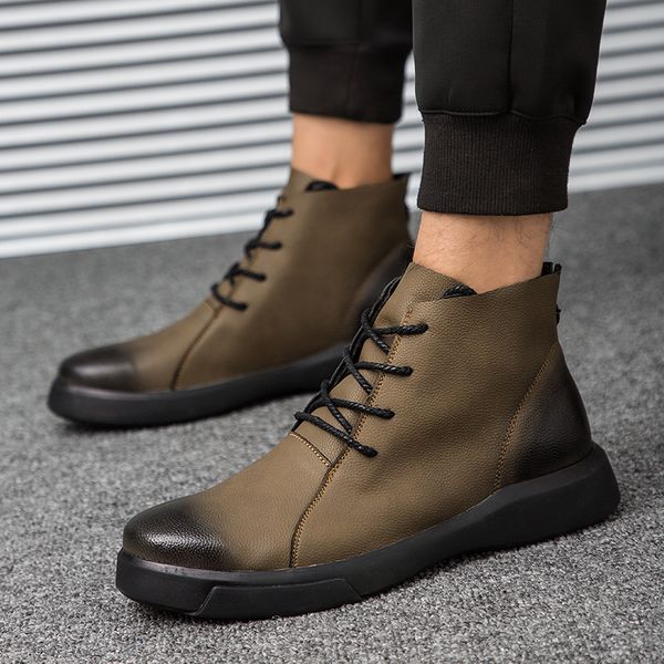 

2019 winter with fur warm snow boots men fashion genuine leather work shoes footwear rubber ankle hx-116, Black