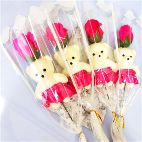

single bear soap flower bear simulation rose single branch artificial flower for teachers valentines day gift promotion toys 0 98hs h1