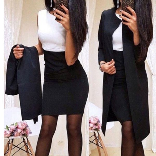 

blazer crop belt mini skirt suit autumn office work 2 two piece set women v neck streetwear 2019 chic blazer suit#g30, White;black
