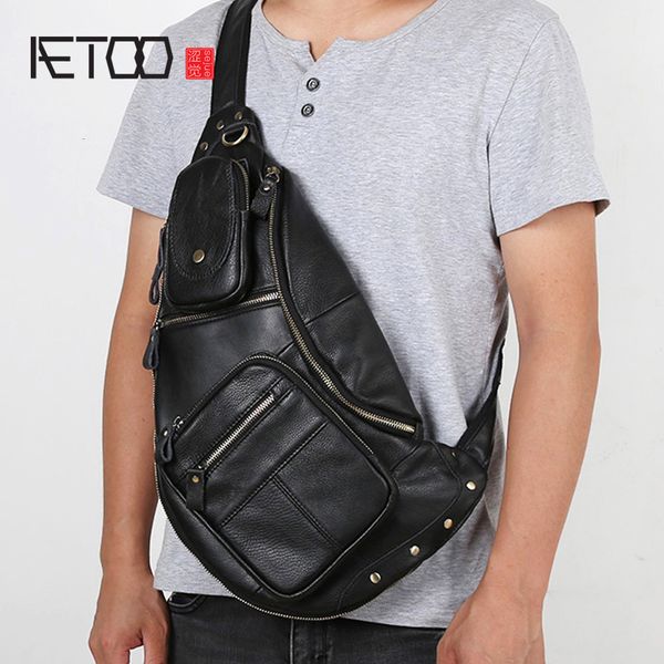 

aetoolarge-capacity leather chest bag male multifunctional practical durable first layer cowhide casual messenger bag shoulder b