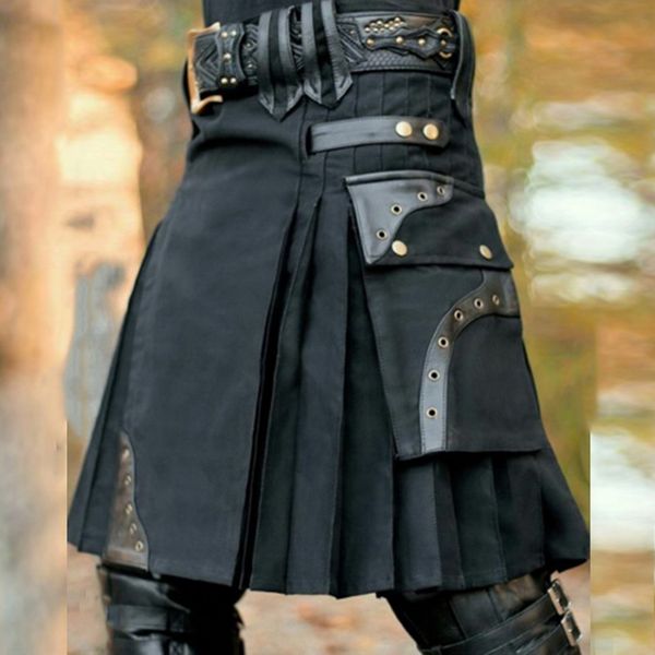 

monerffi2020 new scottish mens kilt traditional skirt metal classic retro traditional personality kilts check pattern skirts, White;black