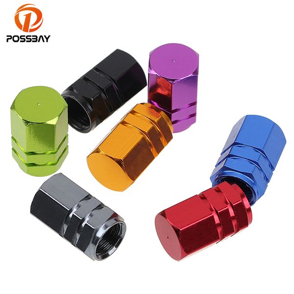 

possbay universal wheel rims stem tire tyre air valve caps 4pcs/set aluminum auto car truck bike caps cover styling