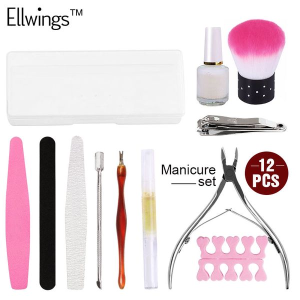 

ellwings professional 12 pieces/lot nail dust cleaning brush files buffer nail sanding uv gel varnish manicure art tools set