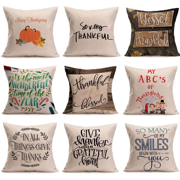 

fashion happy fall thanksgiving day soft linen pillow cover cushion sofa waist throw cover 45cm*45cm bed home decoration