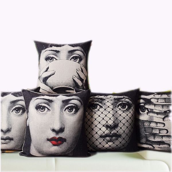 

vintage fornasetti art beauty face skull custom made pillow cover black and whit pillow case