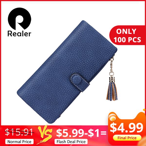 

realer design women zipper wallet long women tassel clutch zipper wallets brand new female multi card purse, Red;black