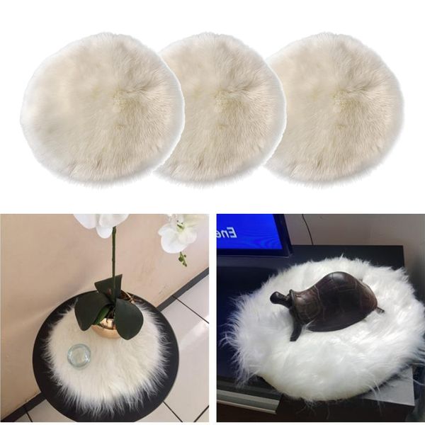 

pack 3 artificial sheepskin seat pads 30cm round pad floor area carpets
