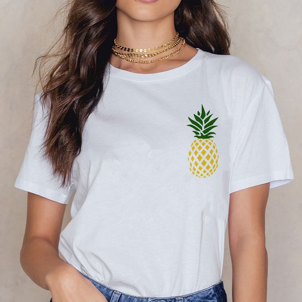 

fashion pineapple print short sleeve t-shirt women harajuku ullzang korean style t shirt graphic 90s tshirt new tees female, White