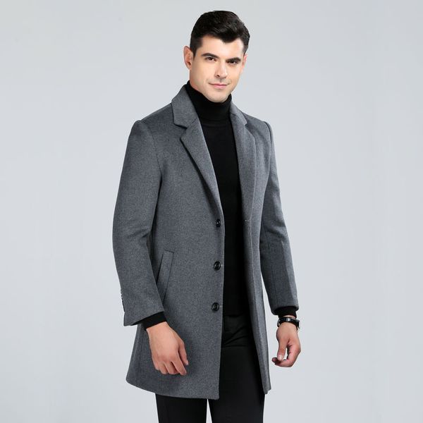 

2018 m-3xl large size wool coat men long style business woolen trench coats male turn down collar single breasted slim overcoat, Black