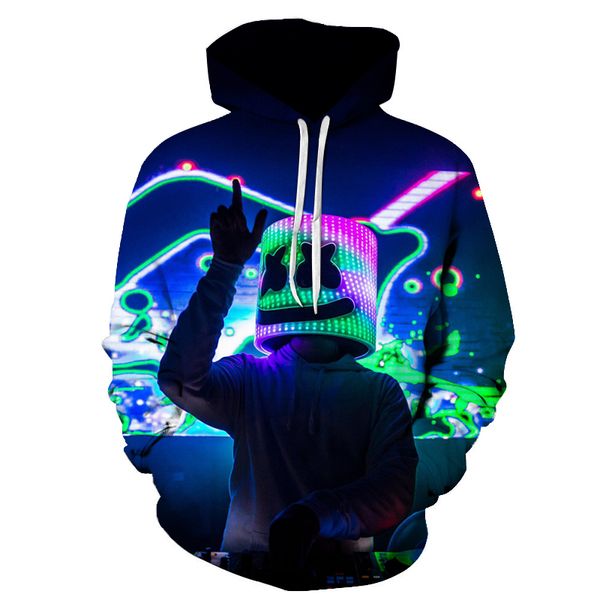 

2019 new men's / women's 3d sweatshirts play halloween marshmallow 3d clothing helmet hoodie sweatshirt new harajuku men's fa, Black
