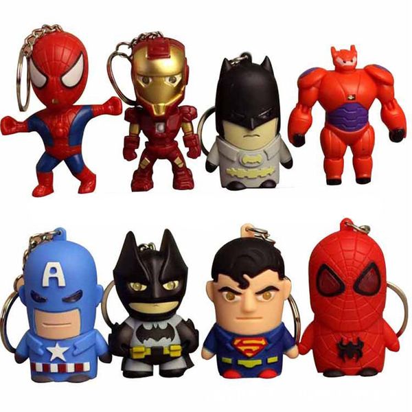 

q avengers keychains led pendant marvel doll iron man gift captain america illuminating keychain batman superman spiderman cell phone straps