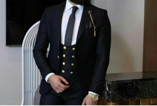 

tpsaade 2019 new real picture men wedding suits slim fit 3 pieces tuxedo groom groomsman double-breasted man suit business, White;black