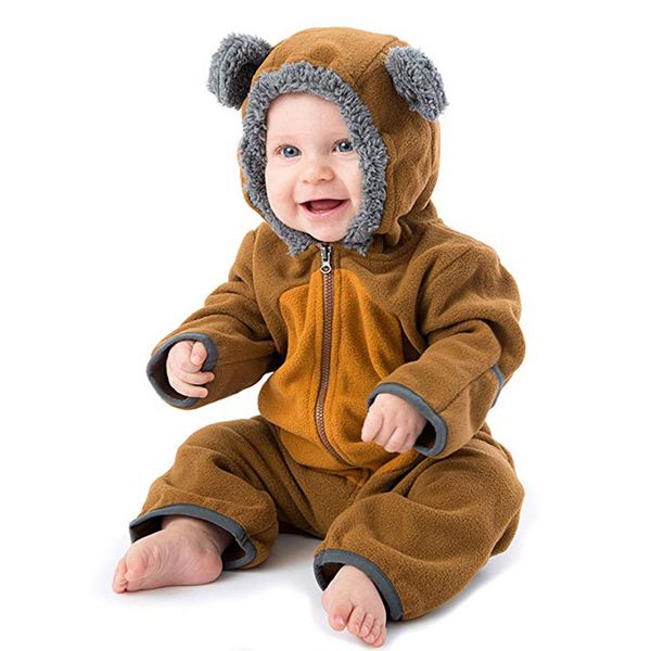 

baby boy girl winter cute cartoon 3d design hoodie fleece romper jumpsuit casual long sleeve outerwear, Blue