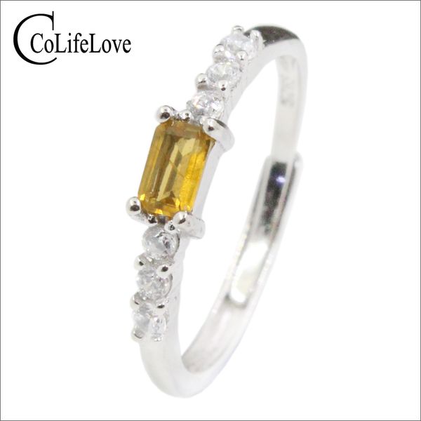 

colife jewelry natural yellow tourmaline silver ring for engagement 3*5mm si grade tourmaline ring 925 silver jewelry, Golden;silver