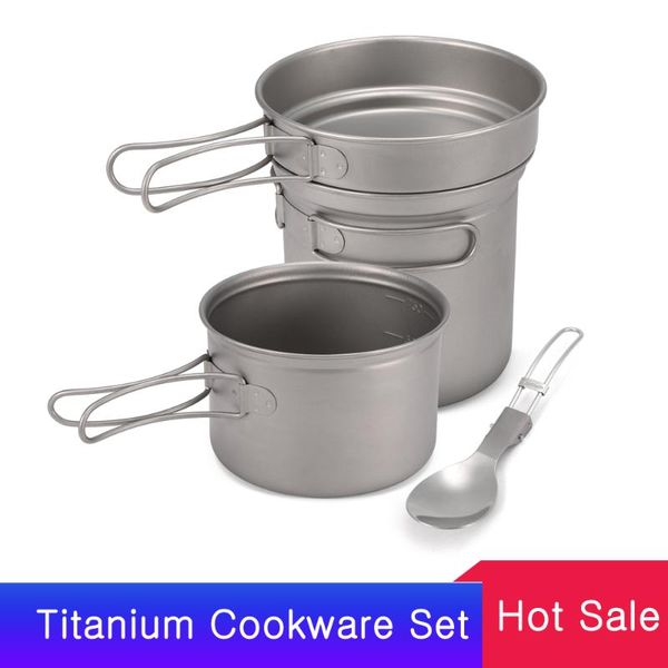 

camping titanium cookware set pot pan spork set fry pan titanium cup water cup mug for outdoor camping hiking backpacking picnic