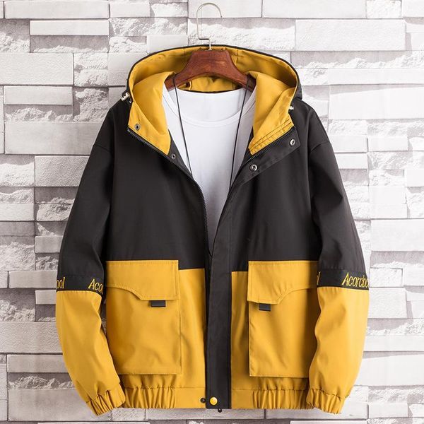 

designer men jacket spring and autumn new fashion casual hooded jacket korean version of the loose trend tooling men's jacket, Black;brown