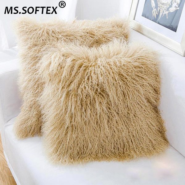 Ms Softex Mongolian Lamb Pillow Case Real Fur Cushion Cover High