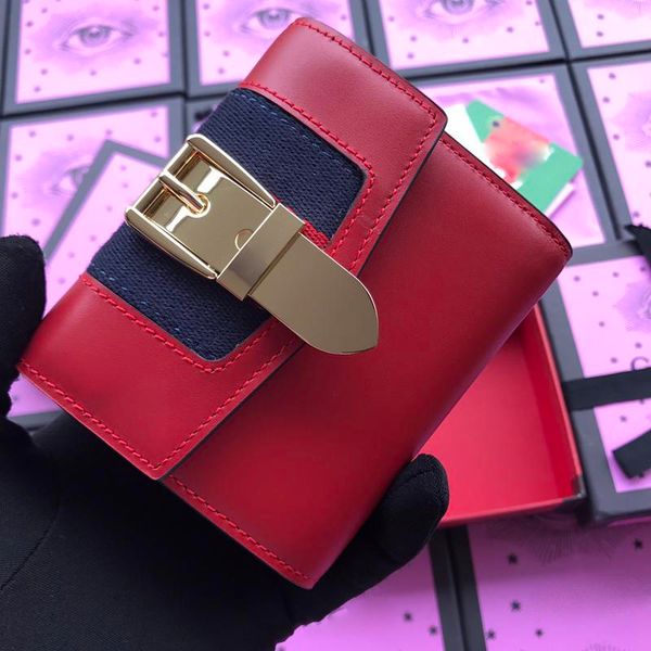 

wallets for women short wallets clutch bag real leather woman business card holders wallet with box 476081, Red;black