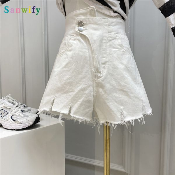 

irregular shorts female 2020 summer new high-waisted baggy ruffled wide-leg women white holes shorts pants, Blue