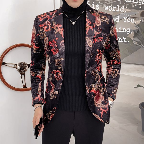 

роскошные royal paisley цветочные blazer 2 кнопка свадеб пром blazer цветок мужчины pattern бархатный пиджак бизнес причинная, White;black