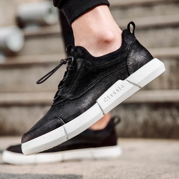 

mycolen causal leather shoes men round toe lace-up fashion men shoes summer outdoor large size male footwear schuhe herren, Black