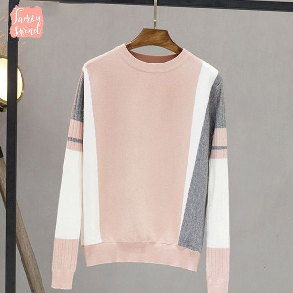 

контрастные цвета зимний свитер женщина осень пуловер свитер женщин с длинными рукавами трикотажные перемычка вытащите femme черный розовый, White;black