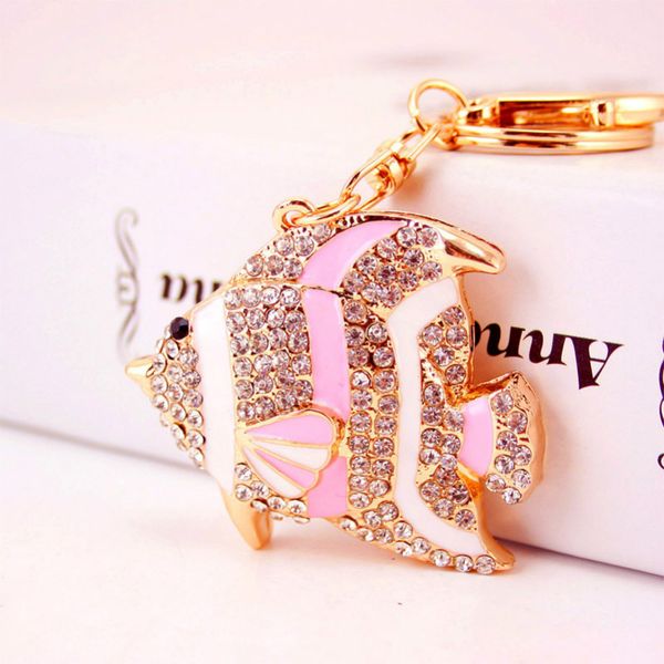 

new creative crystal fish key chain ring fashion rhinestone metal keychain keyring for women gift charms bag pendant jewelry, Silver