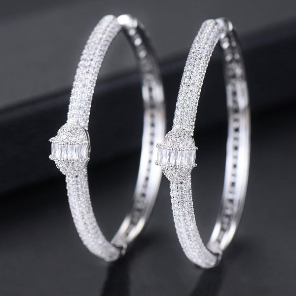 

missvikki sterling silver brand fashion hoop earrings for women prom party accessories full clear cubic zirconia new design, Golden