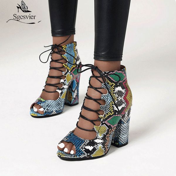 

sgesvier women summer shoes woman big size 48 peep toe boots ladies cross strap thick high heels open toe summer boots sandalias, Black