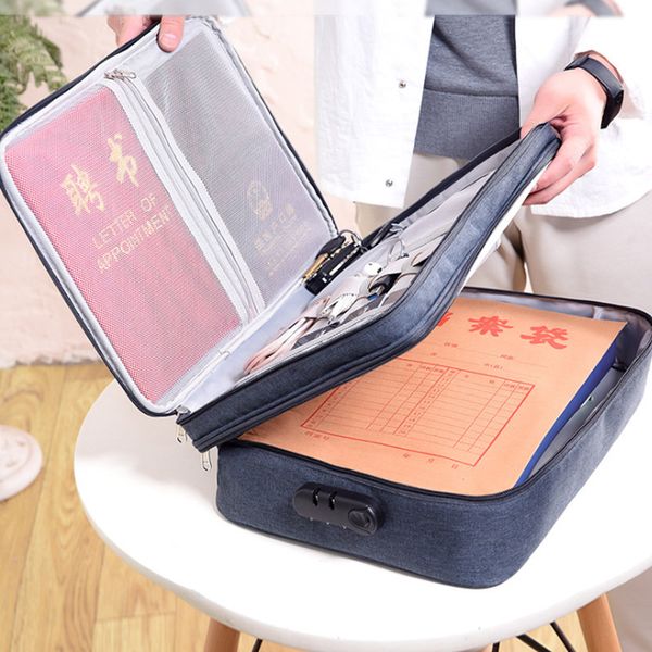 

double layer multi-functional document bags portable waterproof cloth organized zip tote business briefcases handbag accessories