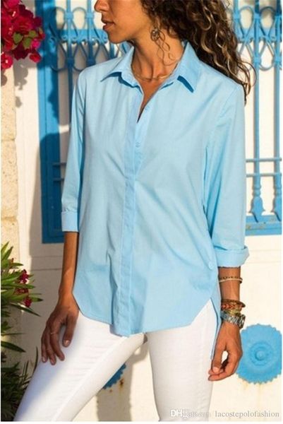

Irregular Hem Womens Designer Shirt Fashion Split With Button Decoration Summer Clothes Casual Solid Donna Tops