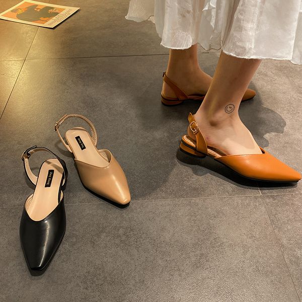 

shallow mouth brief pumps summer women's shoes high heels pointed toe sandals ladies all-match 2020 sweet with low spikes, Black