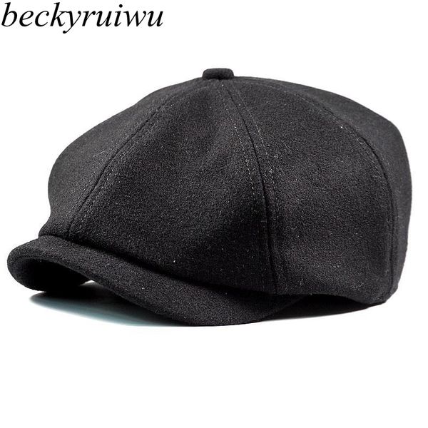 

beckyruiwu male winter keep warm wool felt newsboy caps men outdoor causal wool beret hats women octagon cap 6 colors, Blue;gray