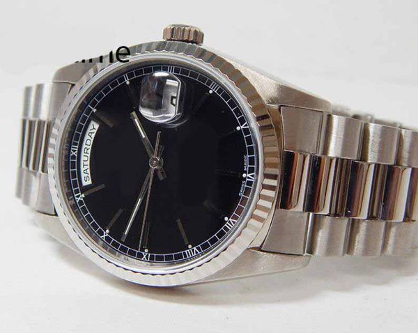 

box 2019 Men's date Sport Watches High Quality Sapphire 18K White Gold Day Date President Black Stick Dial 36mm Mens Watches