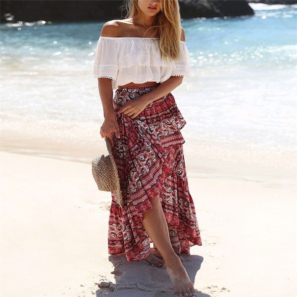 WOMENS Floral Stampa Bohemia Magic Maxi Skirt Boho Hippie Summer Beach Wrap Avvolgimento della gonna lunghi cinghie Nuovi