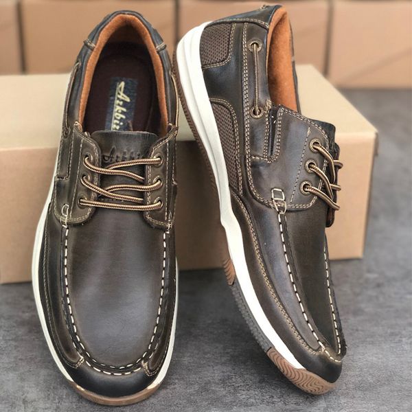 

mens boat slip on walking leather casual loafers 100% genuine leather shoes rubber sole perfect quality with box, Black