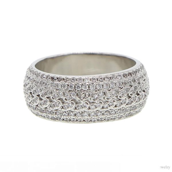 

us size 7 8 9 10 silver clear cubic zirconia sparking bling iced out men boy cuban link chain engagement band ring