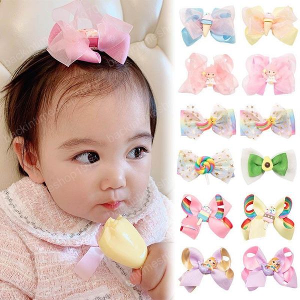 2020 nouvelle crème glacée bébé BB clip arc-en-ciel arcs filles pinces à cheveux dentelle Enfants Barrettes bébé fille cheveux accessoires Sirène bébé pinces à cheveux