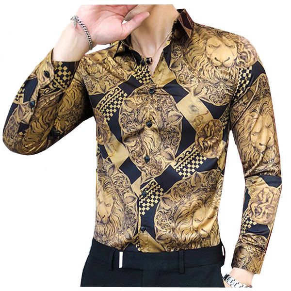 

luxury golden casual shirts men 2020 long sleeve shirt dress slim fit tuxedo shirts fashion streetwear social night club shirt, White;black