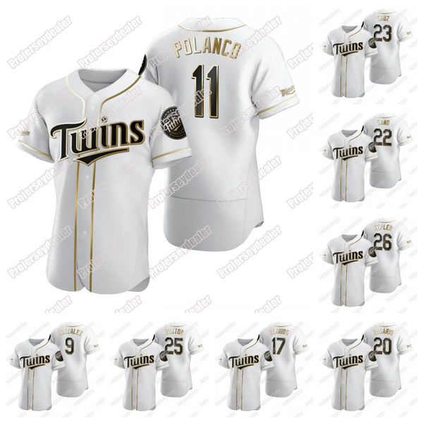 

2020 white golden edition jersey miguel sano nelson cruz max kepler byron buxton sergio romo eddie rosario jorge polanco mitch garver, Blue;black